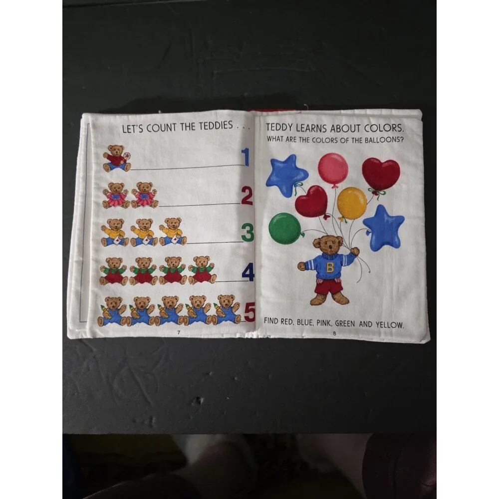 VIP CRANSTON Learning With Teddy Fabric Book Vtg 90's Baby Toy Toddler Hand Made